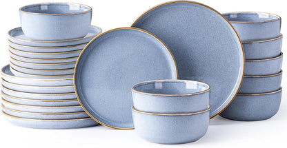 GBHOME Ceramic Dinnerware Sets for 8, 24 Pieces Stoneware Plates and Bowls Sets, Scratch Resistant