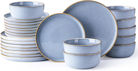 GBHOME Ceramic Dinnerware Sets for 8, 24 Pieces Stoneware Plates and Bowls Sets, Scratch Resistant