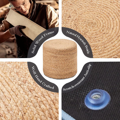 Wimarsbon 18'' Ottoman Pouf, Natural Braided Poof, Rustic Handweave Lounge Pouffe, Boho Footrest