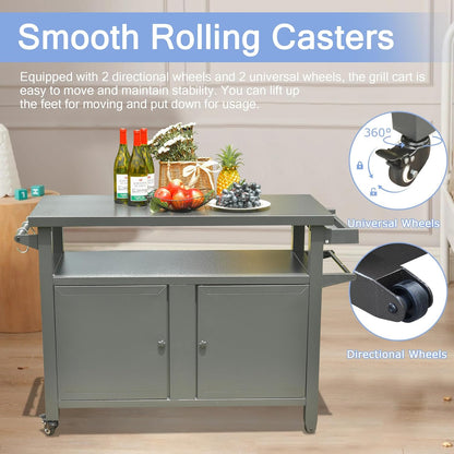 Domi Grill Carts Outdoor Storage Cabinet with Wheels, Metal Outdoor Grill Cart Kitchen Dining Table