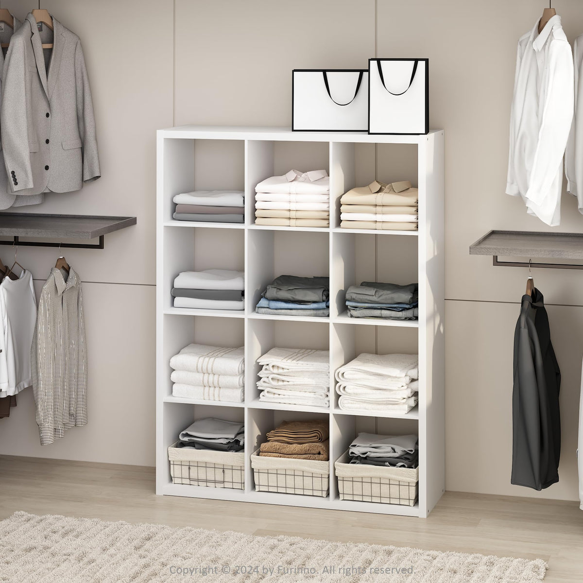 Furinno Cubic Extra Thick 12-Cube Closet Organizers and Storage, White