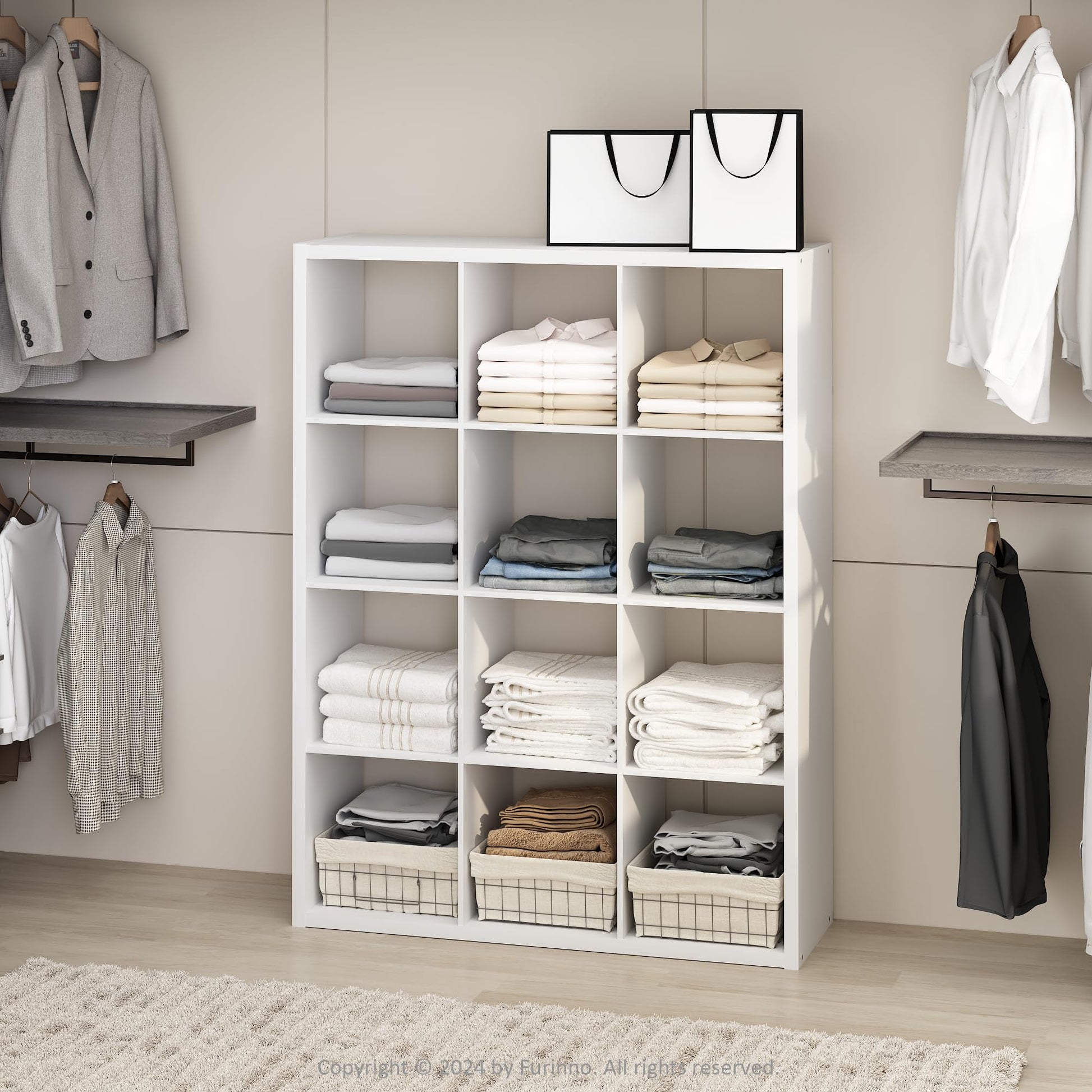 Furinno Cubic Extra Thick 12-Cube Closet Organizers and Storage, White