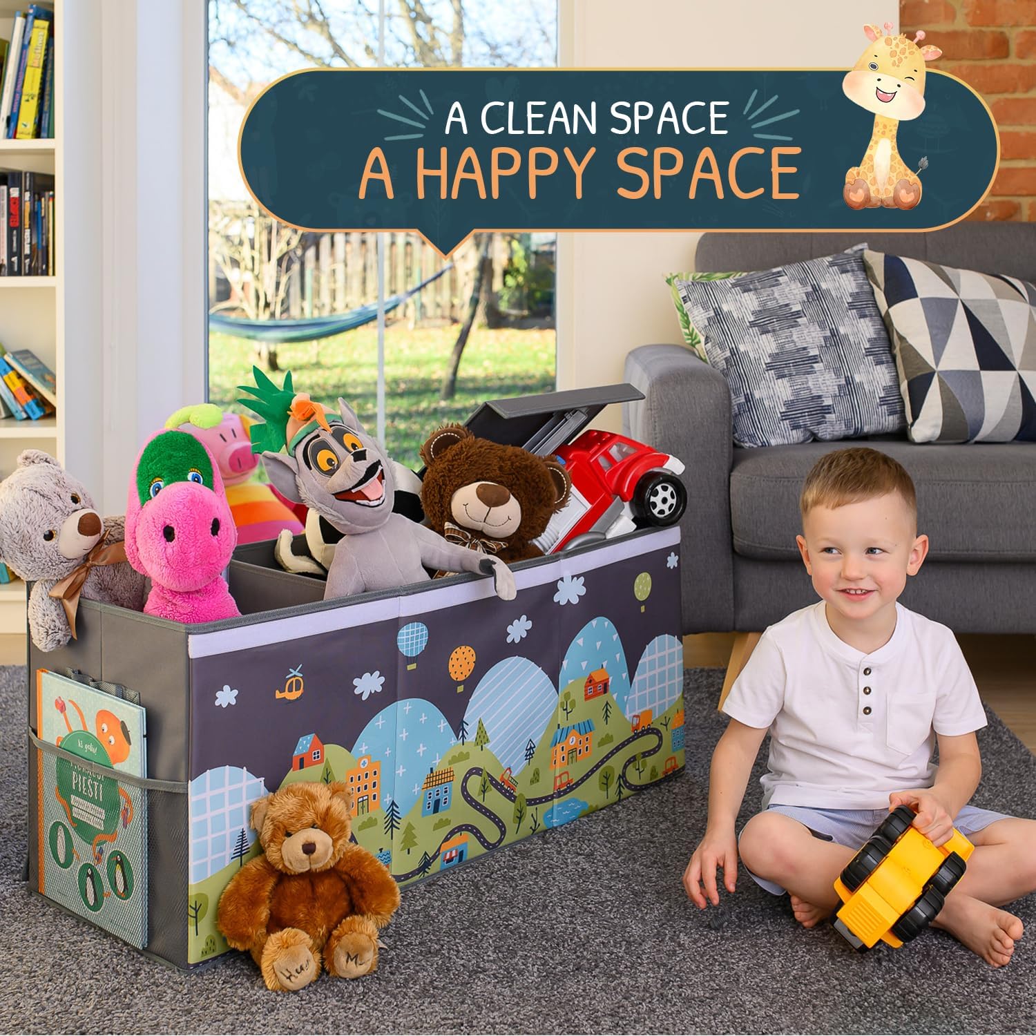 Extra Large Toy Storage Organizer with Lid - Sturdy, Collapsible Toy Chest Storage Box with Cute