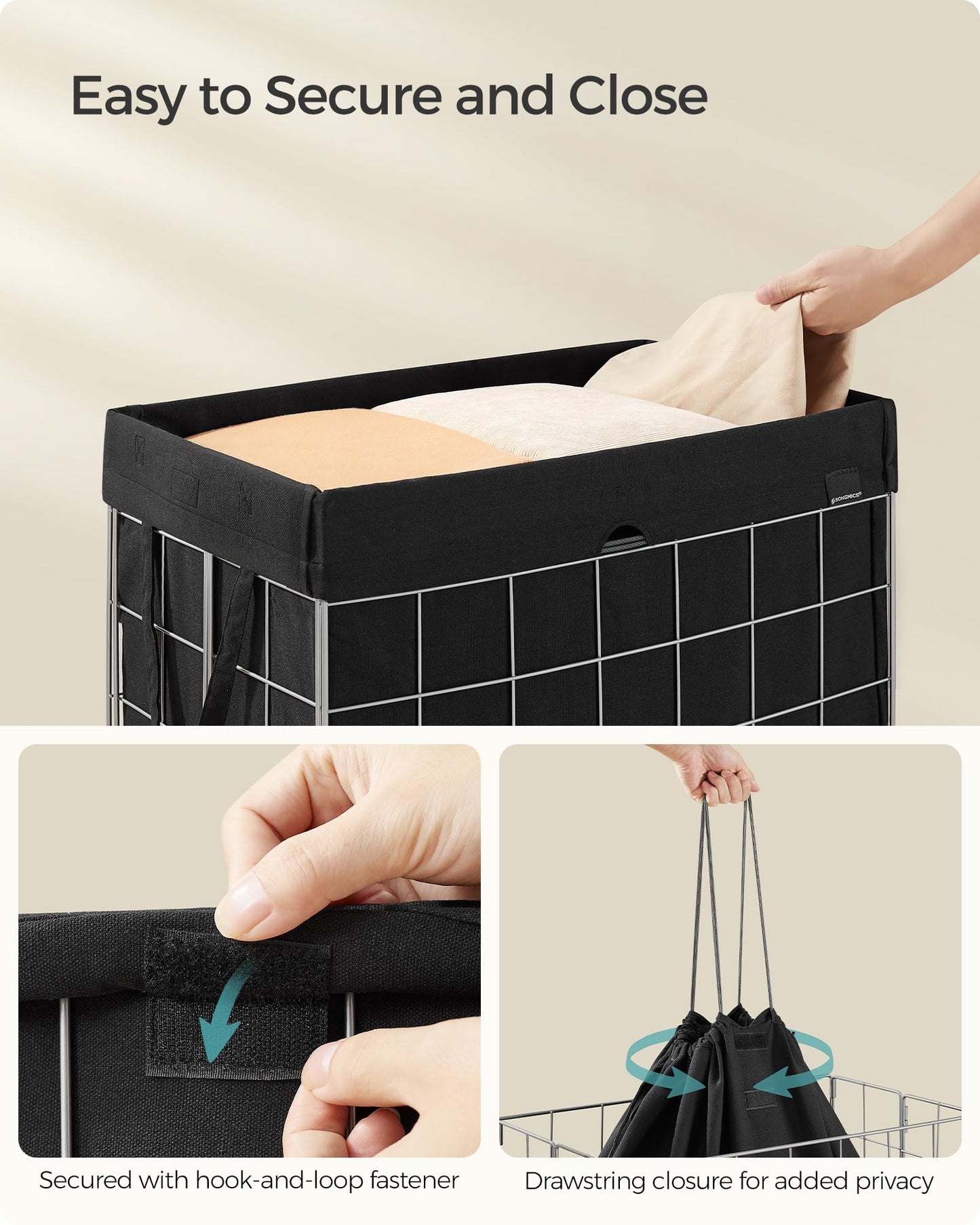 SONGMICS Laundry Hamper, 23.8 Gal. (90L) Laundry Basket, Collapsible Clothes Hamper, Removable and