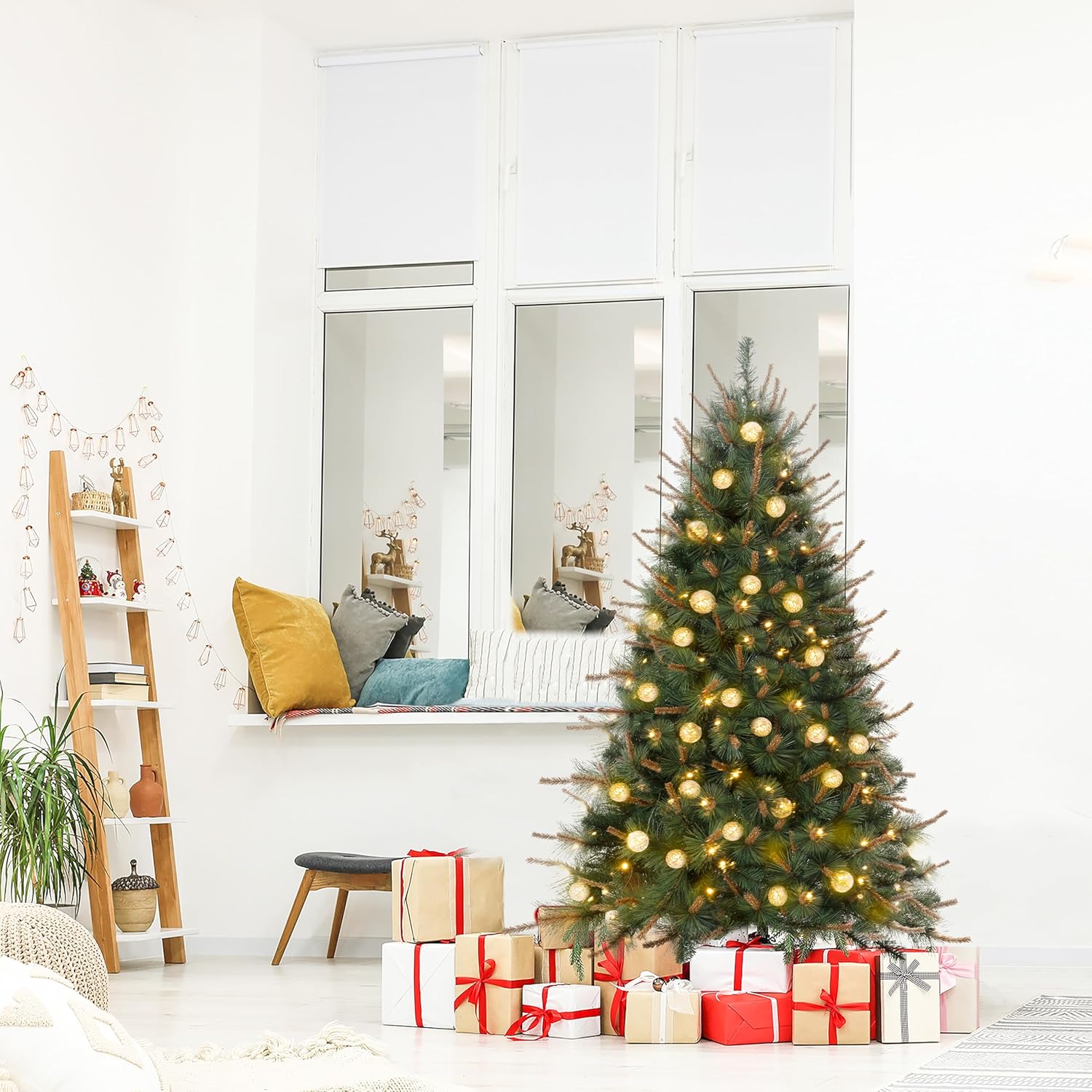 Selena 4.5ft Prelit Artificial Christmas Tree with 373 Branch Tips, 130 Warm Lights and Metal