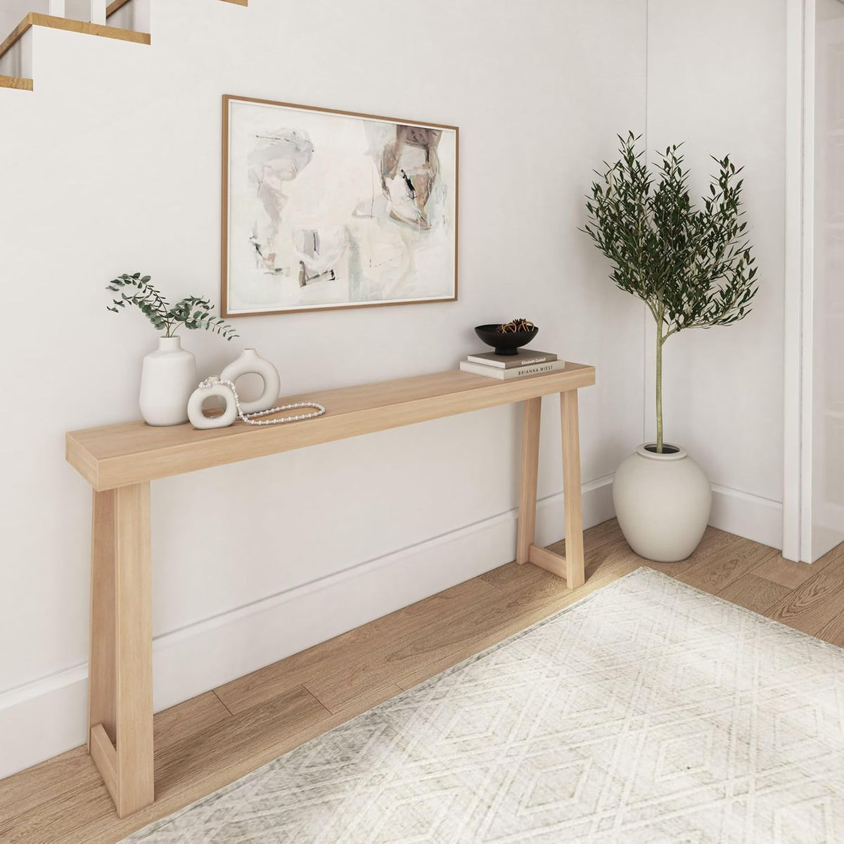 Plank+Beam Solid Wood Console Table, 66 Inch, Sofa Table, Narrow Entryway Table for Hallway, Behind
