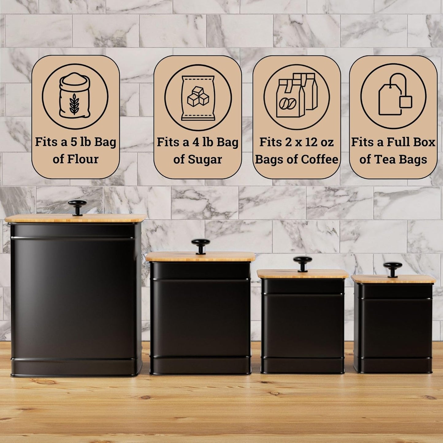 Kitchen Canisters for Countertop Set of 4 with Customizable Chalkboard Labels & Marker Pen - Big