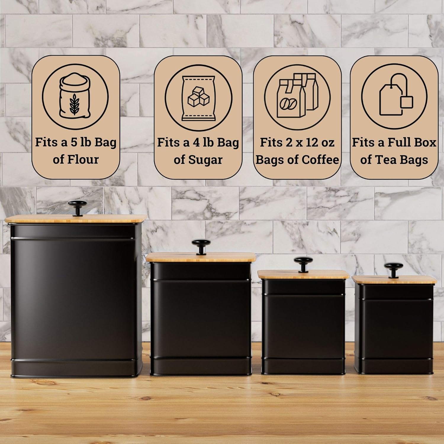 Kitchen Canisters for Countertop Set of 4 with Customizable Chalkboard Labels & Marker Pen - Big