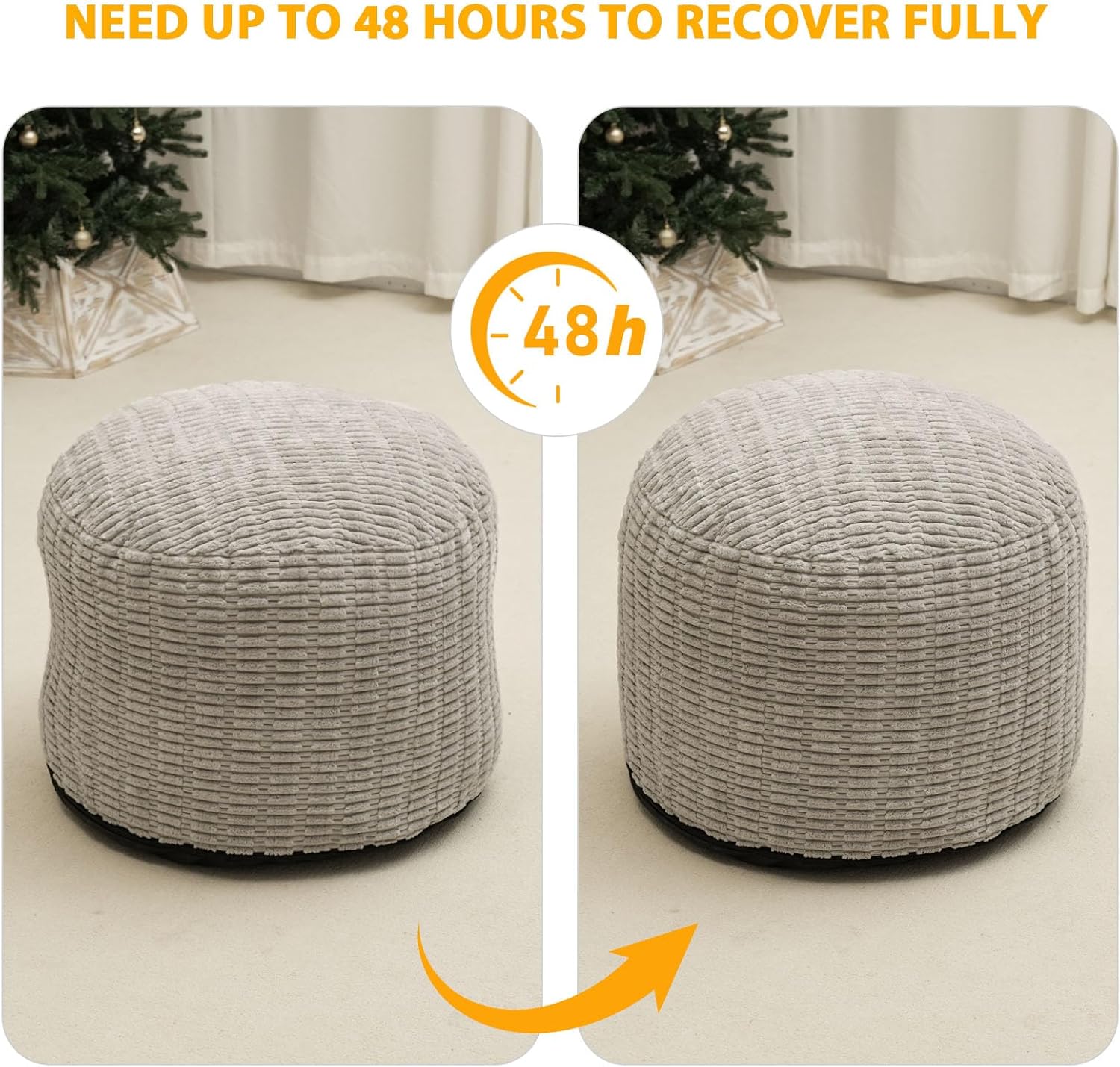 Round Stuffed Pouf Ottoman for Foot Rest, Storage Ottoman Pouf Foot Stool Cushion, Faux Fur Poufs