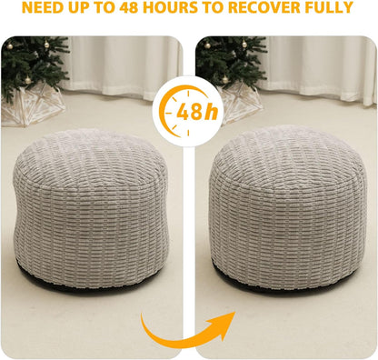 Round Stuffed Pouf Ottoman for Foot Rest, Storage Ottoman Pouf Foot Stool Cushion, Faux Fur Poufs