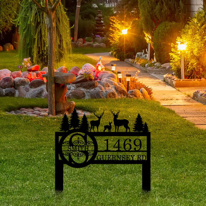 Personalized Deer Custom Garden Address Sign with Metal Stake, Housewarming Gift, Outside Camping
