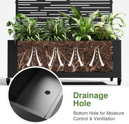 Casaphoria Metal Raised Garden Bed with Trellis and Wheels, 72"x35"x16" Planter Box for Climbing
