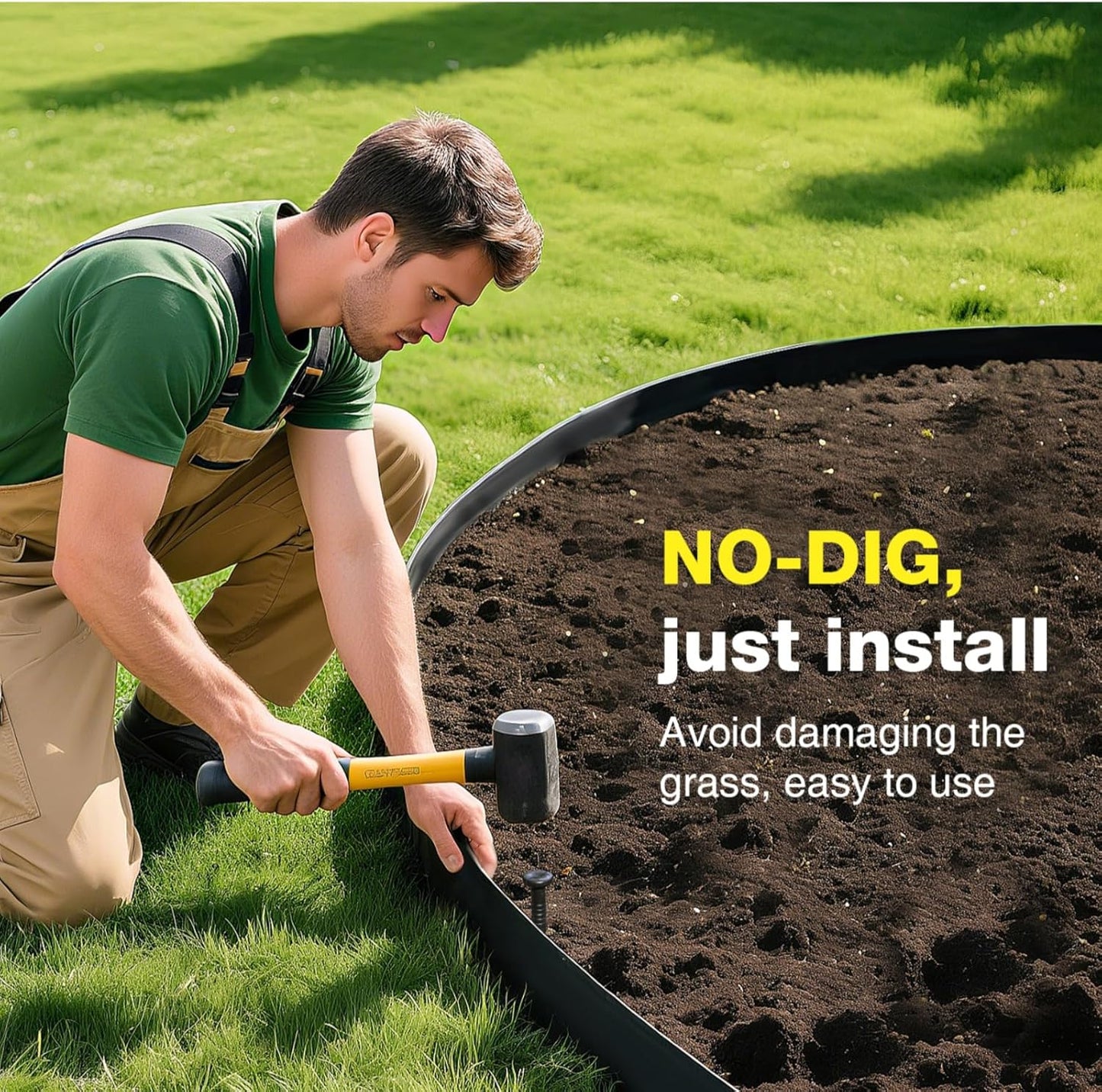 100ft,1.5in Tall Landscape Edging Kit with 150 Spikes, No-Dig Flexible Plastic Edge Border for