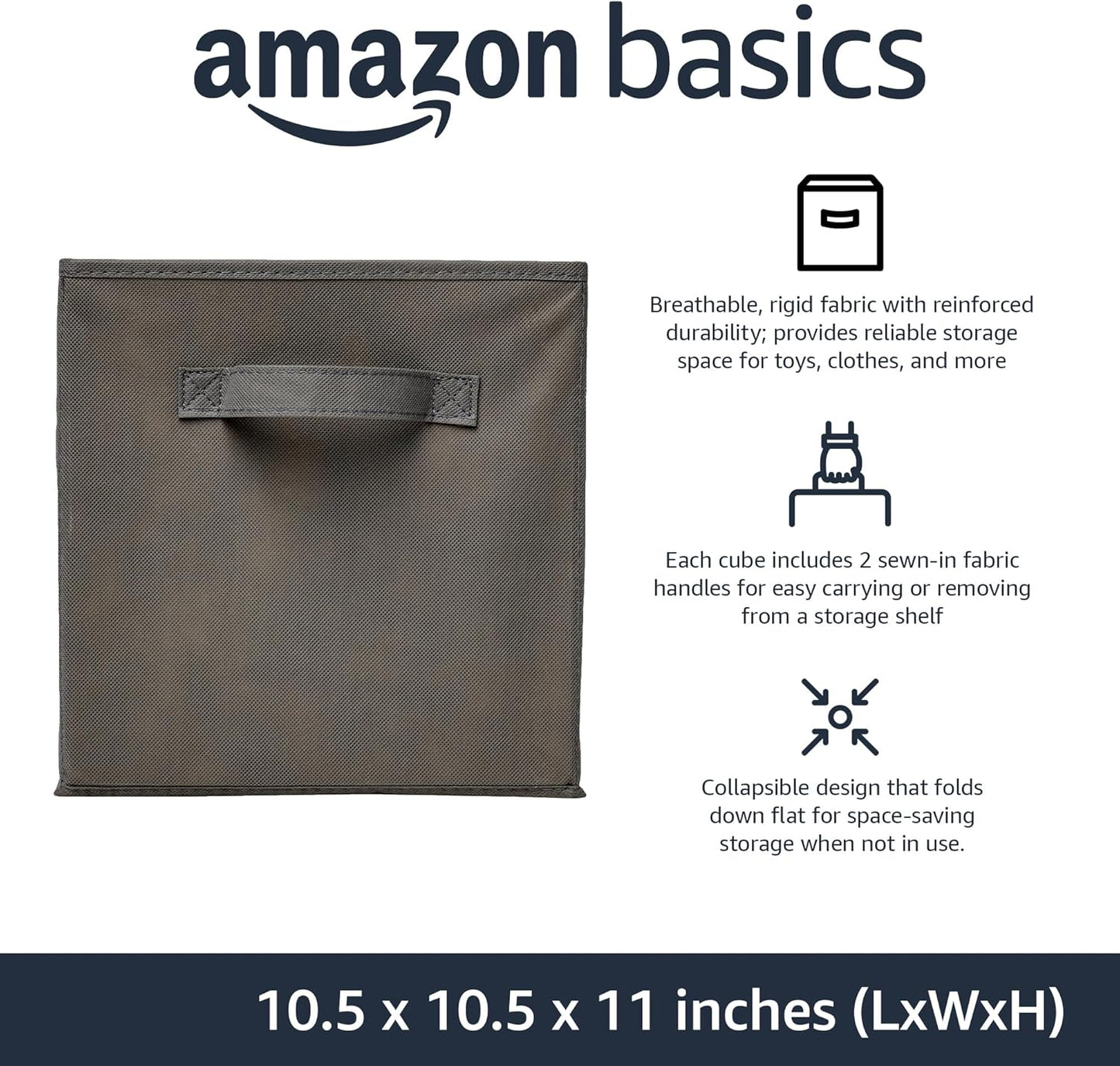 Amazon Basics Collapsible Fabric Storage Cubes Organizer with Handles, Sturdy, Gray