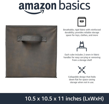 Amazon Basics Collapsible Fabric Storage Cubes Organizer with Handles, Sturdy, Gray