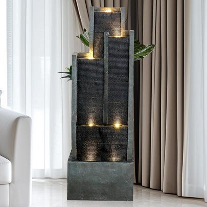 SunJet 5-Tiers Indoor/Outdoor Garden Water Fountain - 50.7inches Modern Floor-Standing Cascading