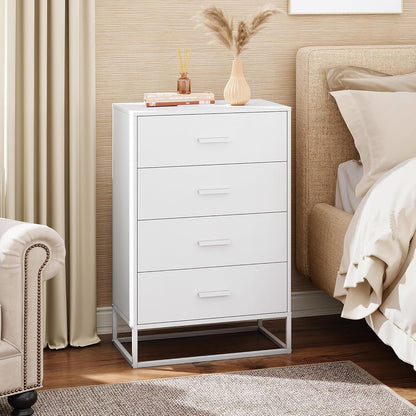 WLIVE White Wood Dresser for Bedroom with 4 Drawers, Tall Chest of Drawers with Sturdy Metal Frame