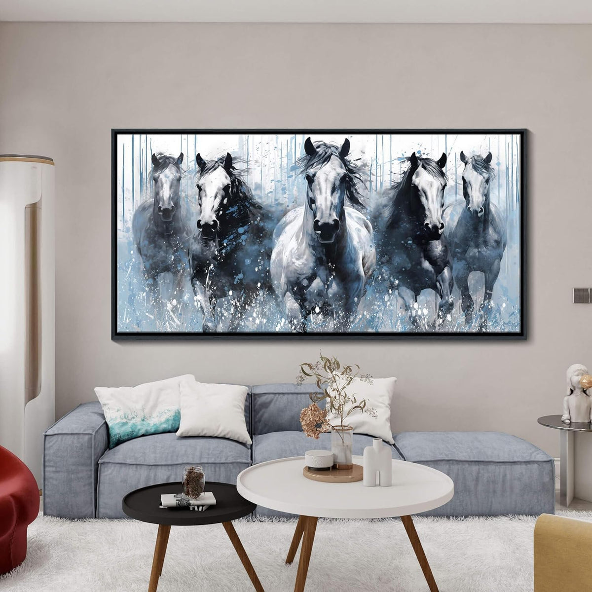 DUNHUANG ART Rustic Equine Gallop Canvas Wall Art - Stunning Horse Themed Decor for Living Room