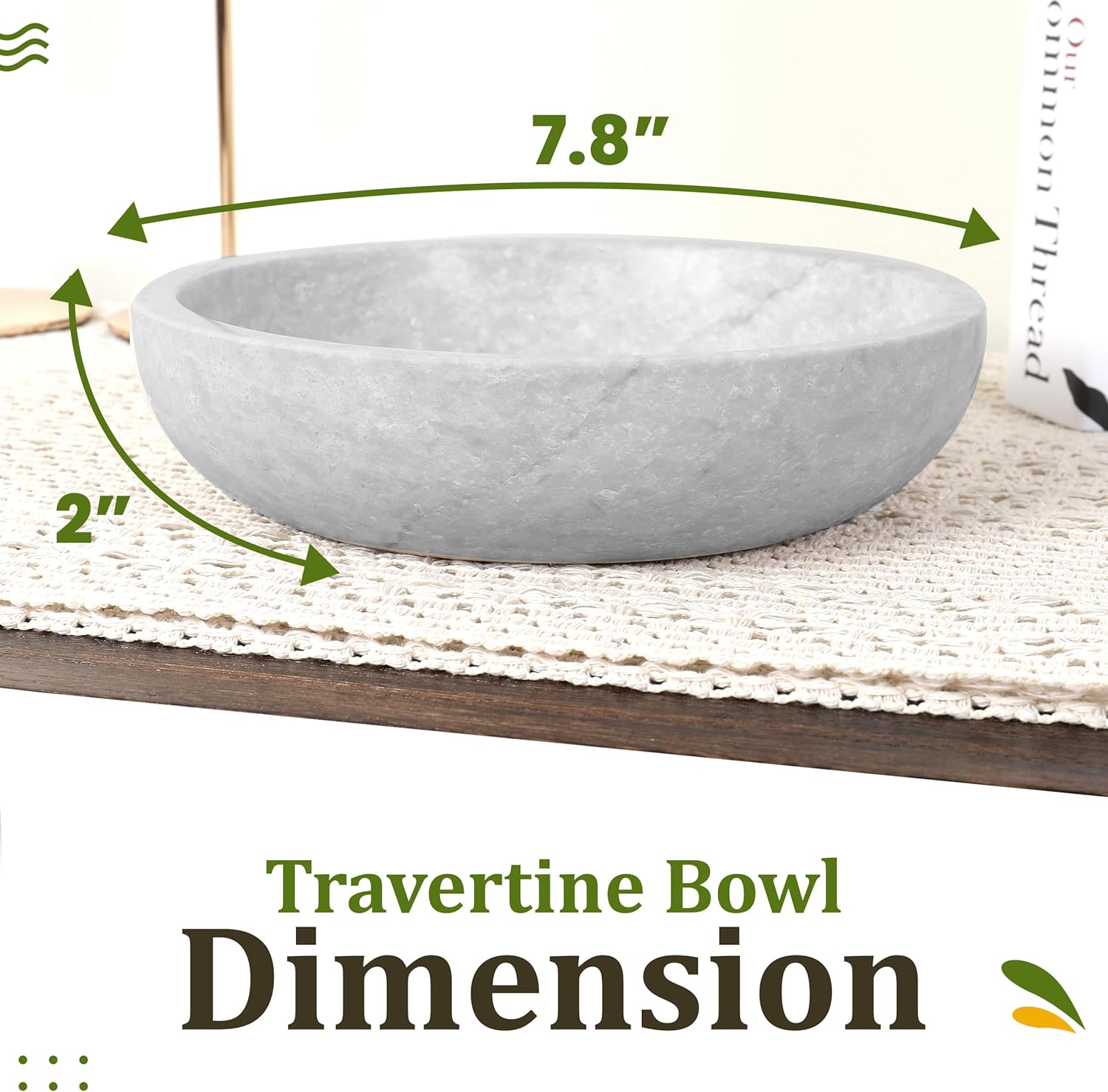 Travertine Decorative Bowl - 7.8” Diameter & 2” Height - Key Bowl for Entryway Table - Organic