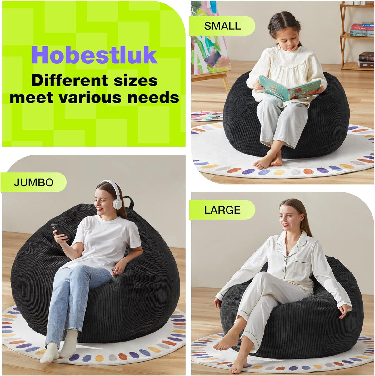 Hobestluk 4.5FT Bean Bag Chair Giant Bean Bag Chair with Filler Included Adult Bean Bag Chairs with