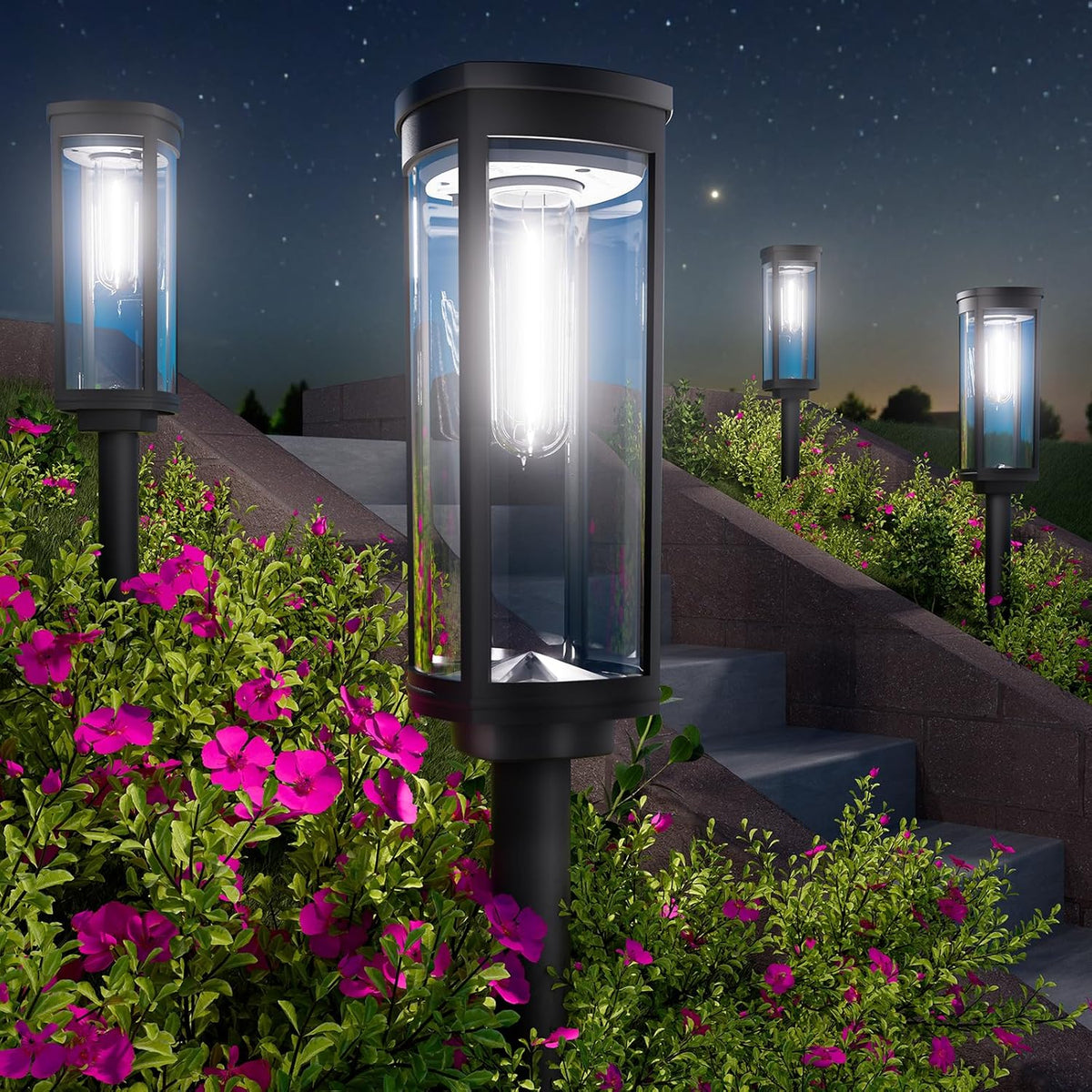 Bright Solar Lights Outdoor 6 Pack, Solar Pathway Lights Waterproof IP65, Auto On/Off Pathway