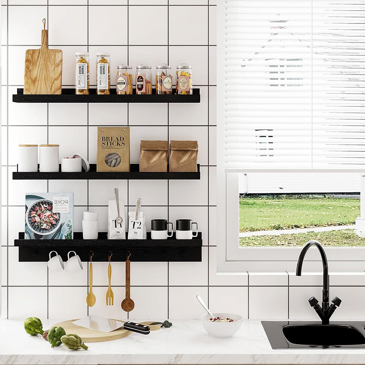 MBYD Floating Shelves for Wall, Nursery Floating Bookshelf for Kids Room, Black Wall Mount Book
