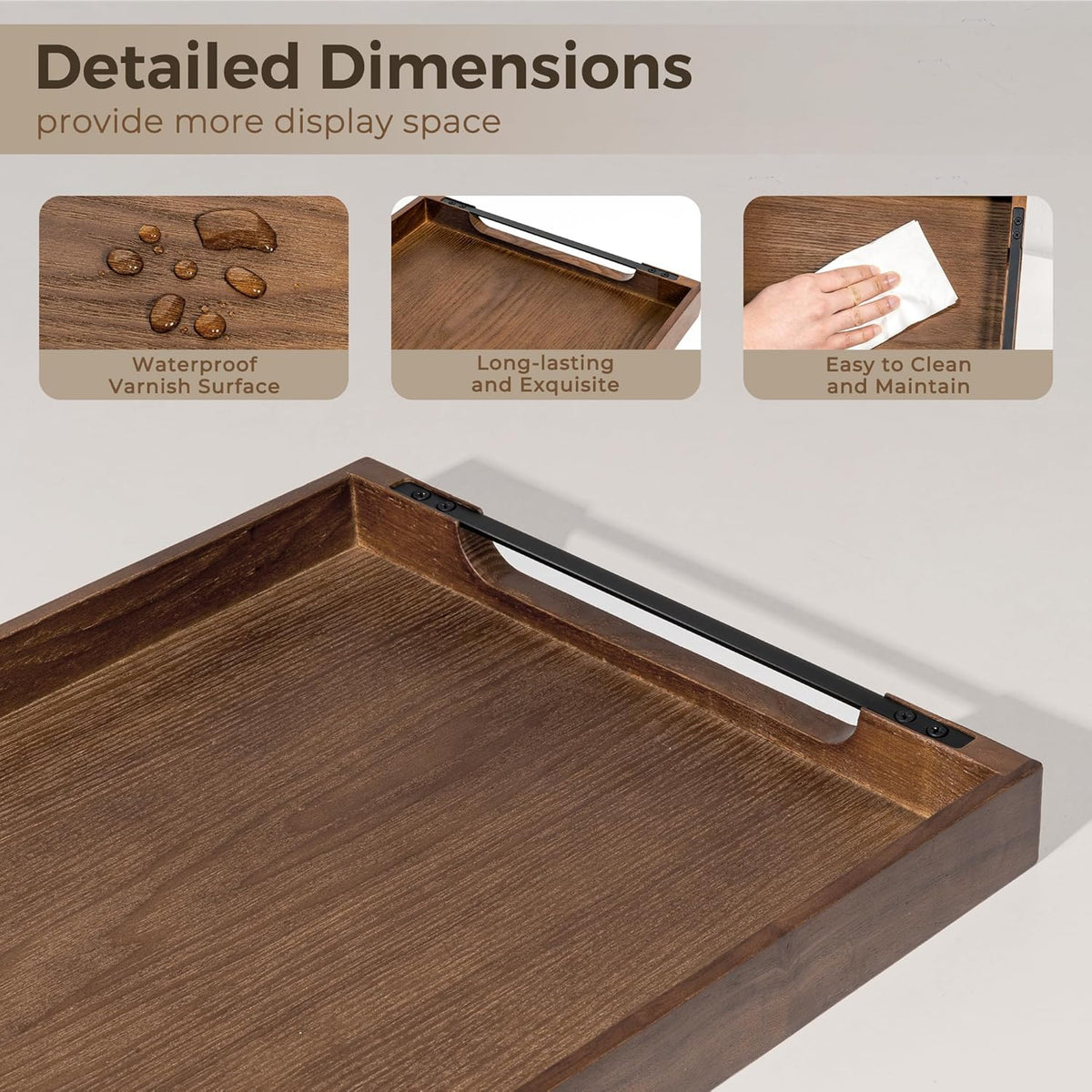 Axeman Wooden Serving Tray with Metal Handles|Ottoman Tray for Breakfast, Bed, Couch|17x13in Ash