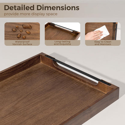 Axeman Wooden Serving Tray with Metal Handles|Ottoman Tray for Breakfast, Bed, Couch|17x13in Ash