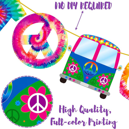 2pcs Tie Dye Birthday Banner Tie Dye Birthday Party Supplies Tie Dye Party Garland Decorations for