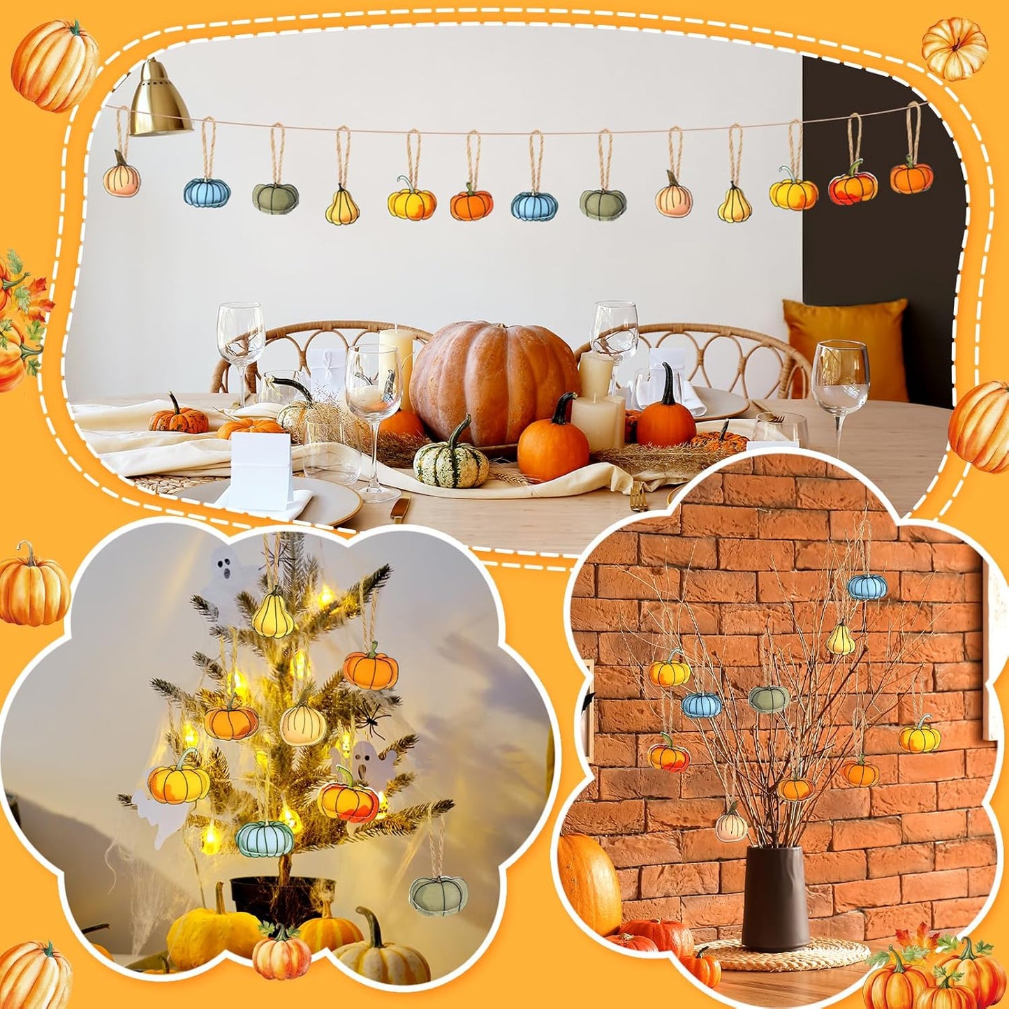 24 Pcs Fall Tree Ornaments Thanksgiving Tree Decoration 3D Felt Maple Leaf Pumpkin Hanging