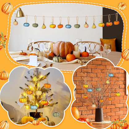 24 Pcs Fall Tree Ornaments Thanksgiving Tree Decoration 3D Felt Maple Leaf Pumpkin Hanging