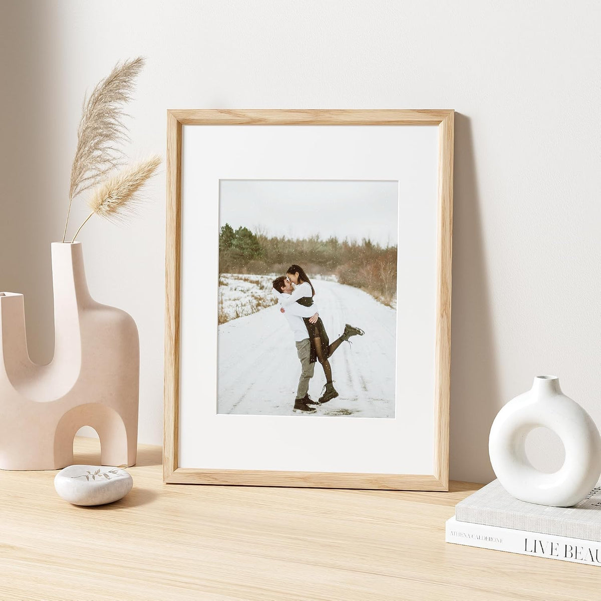 12x16 Picture Frame Natural Solid Oak Photo Frames with 8.5x11 Removable Mat Wall Hanging Large