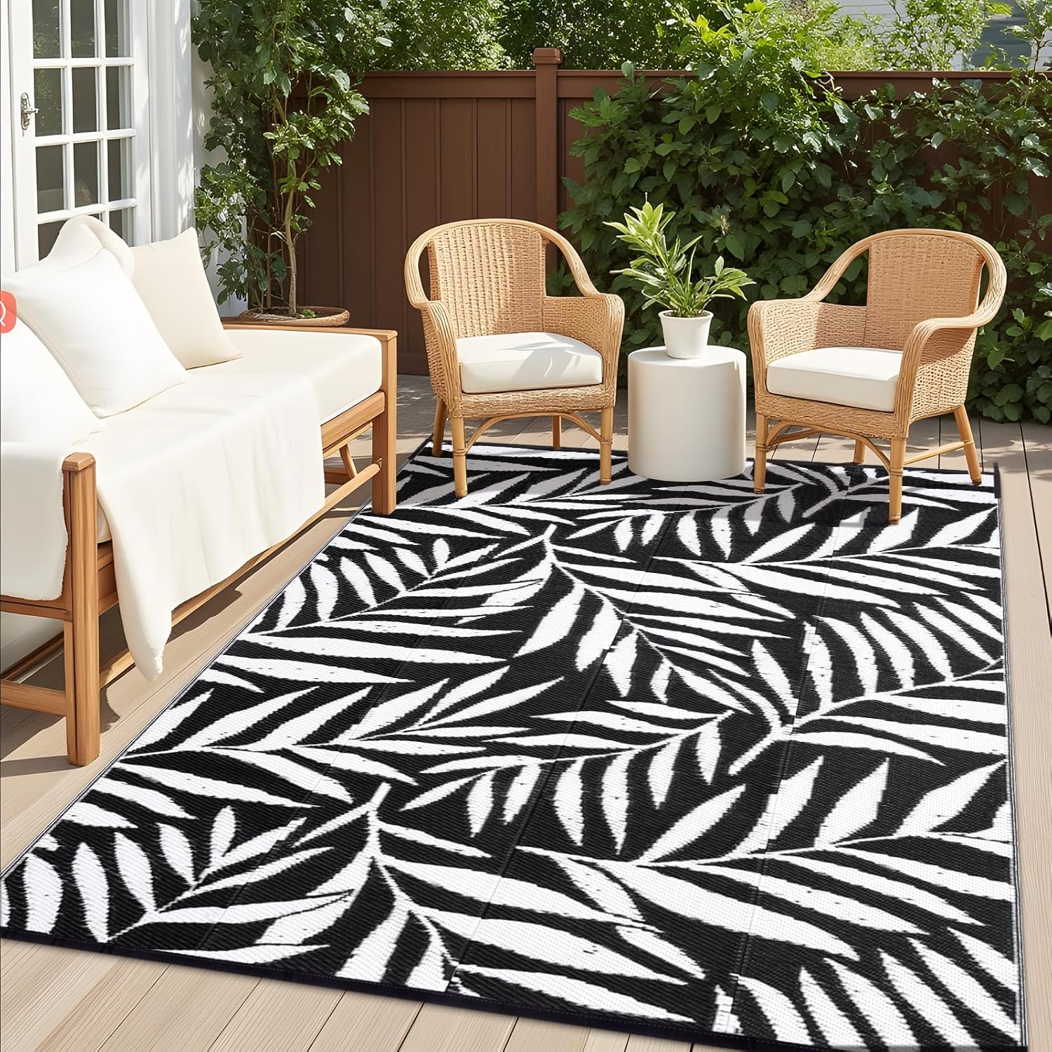 OLANLY Waterproof Outdoor Rug 6x9 ft, Reversible Outdoor Plastic Straw Rug with Leaf Pattern, RV