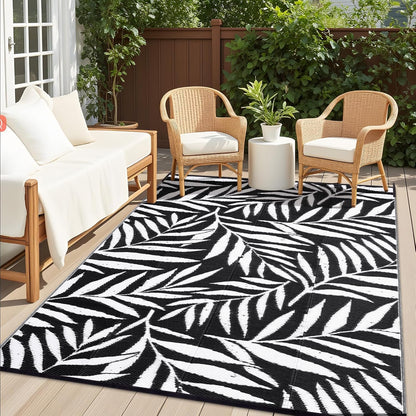 OLANLY Waterproof Outdoor Rug 6x9 ft, Reversible Outdoor Plastic Straw Rug with Leaf Pattern, RV