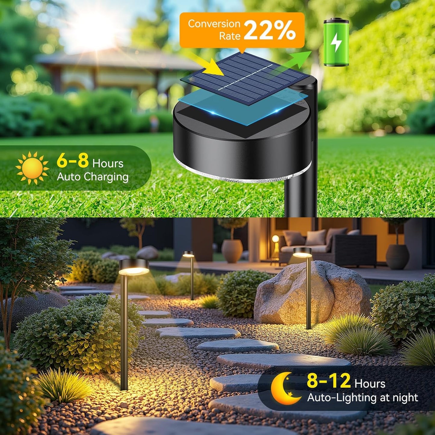 6 Pack Solar Pathway Lights Outdoor, 12 Brighter LED Solar Lights Outdoor Waterproof, Up to 12 Hrs