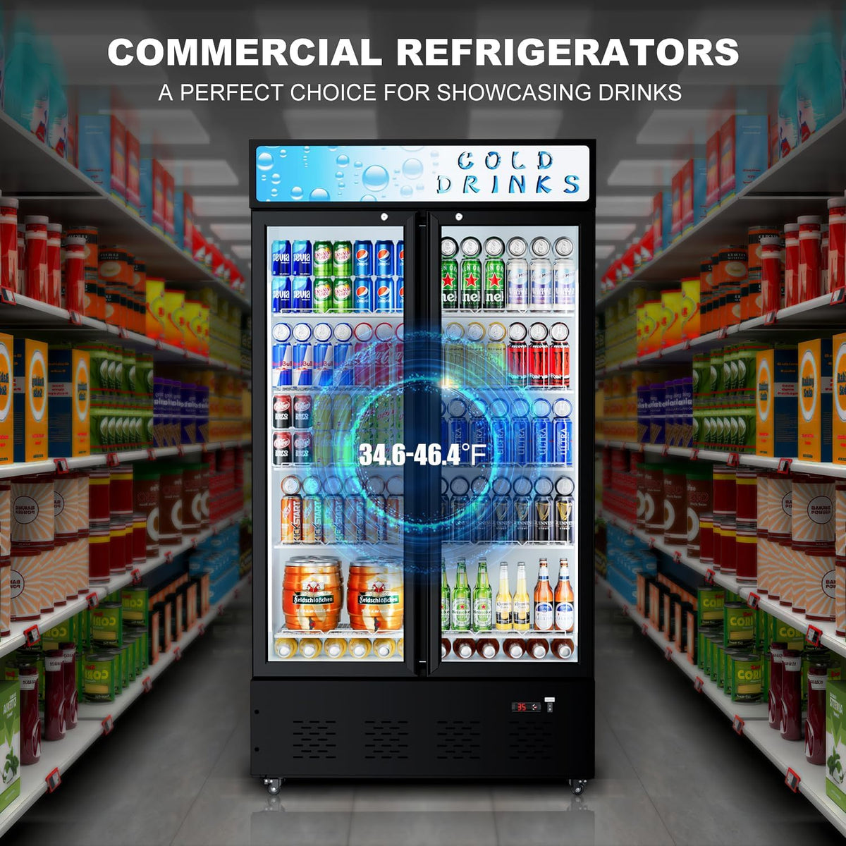30 Cu.ft. Commercial Beverage Refrigerators Glass Door Refrigerator Upright Display Cooler with