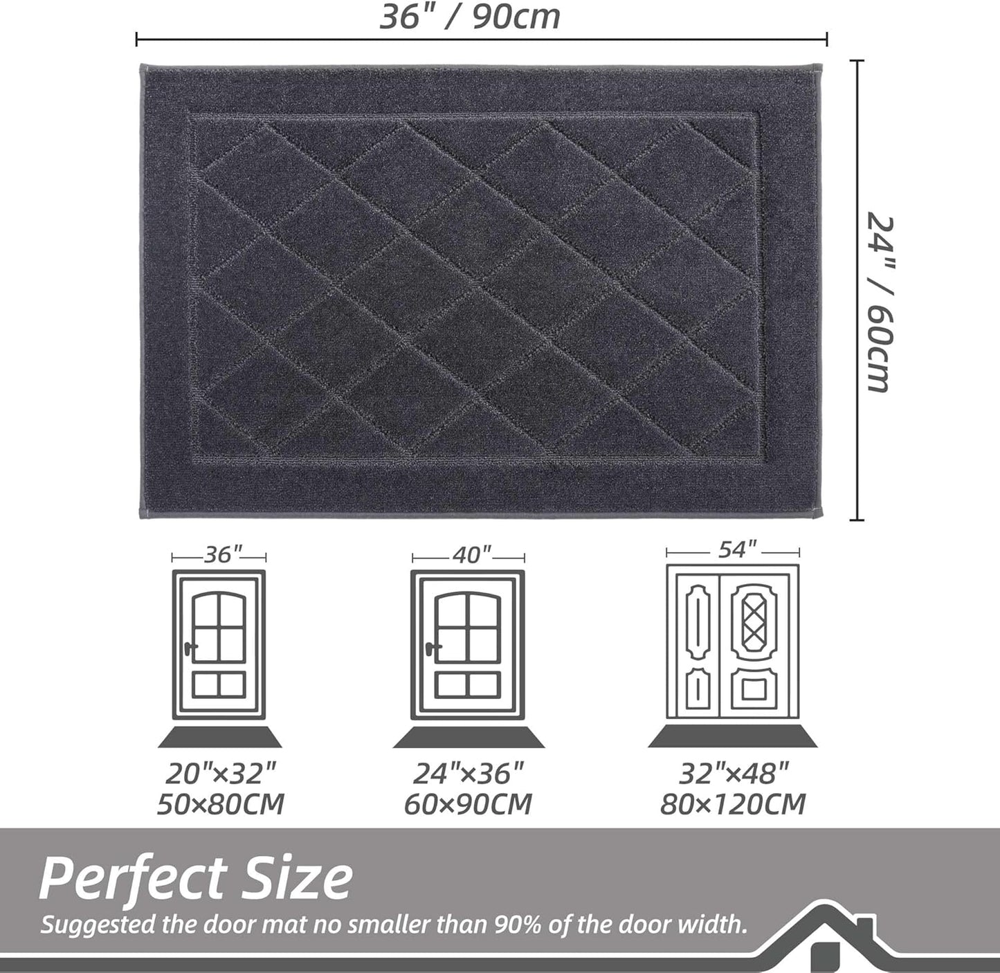 BEQHAUSE Dirt Trapper Door Mat 24" x 36", Doormat Non-Slip Entryway Rugs Washable, Dog Door Mat