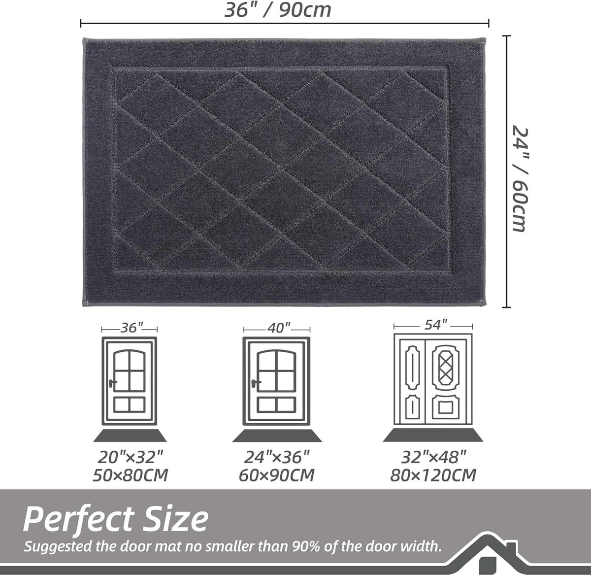 BEQHAUSE Dirt Trapper Door Mat 24" x 36", Doormat Non-Slip Entryway Rugs Washable, Dog Door Mat