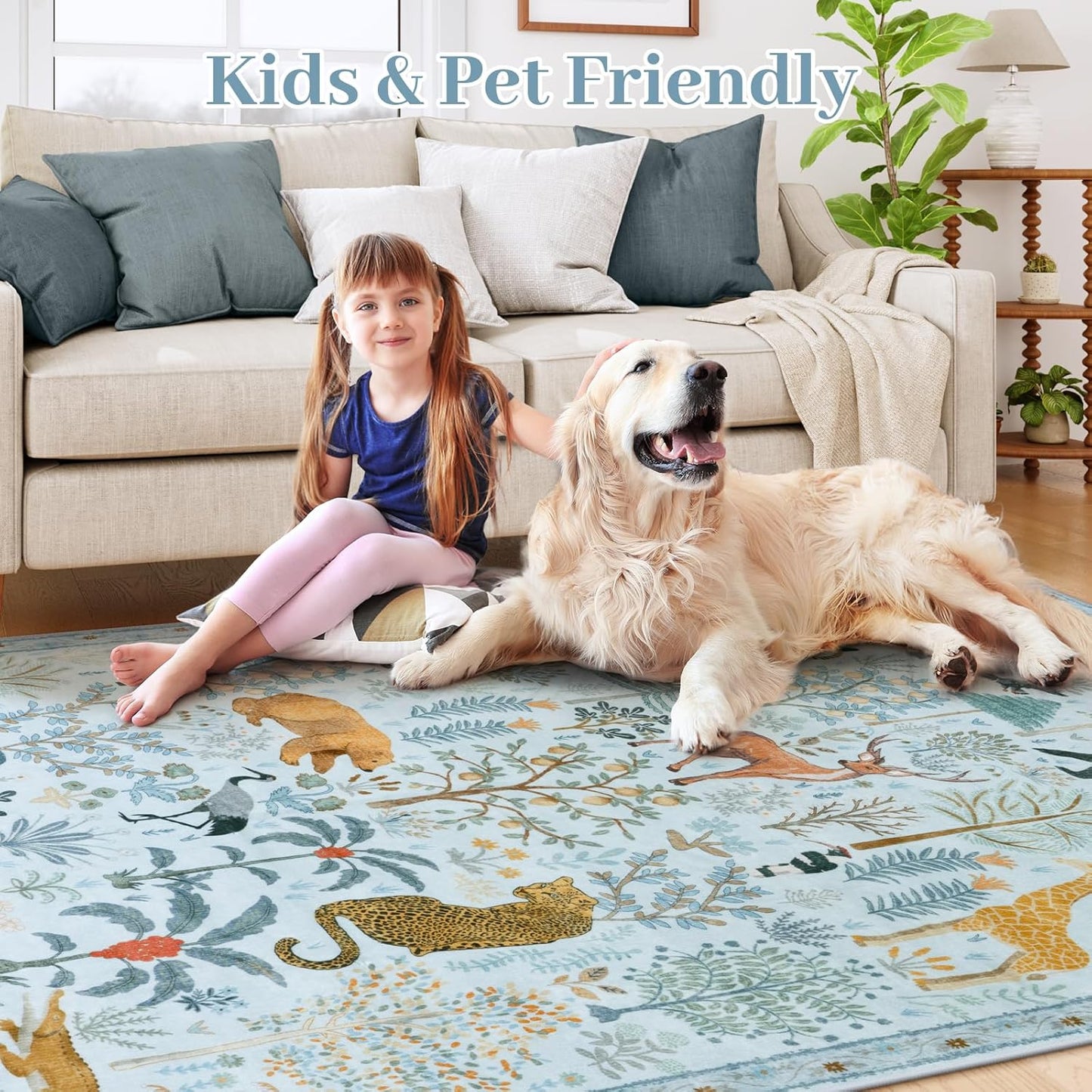 OJIA Animal Area Rugs 8x10, Soft 8x10 Washable Rugs for Living Room Bedroom, Non-Slip Boho