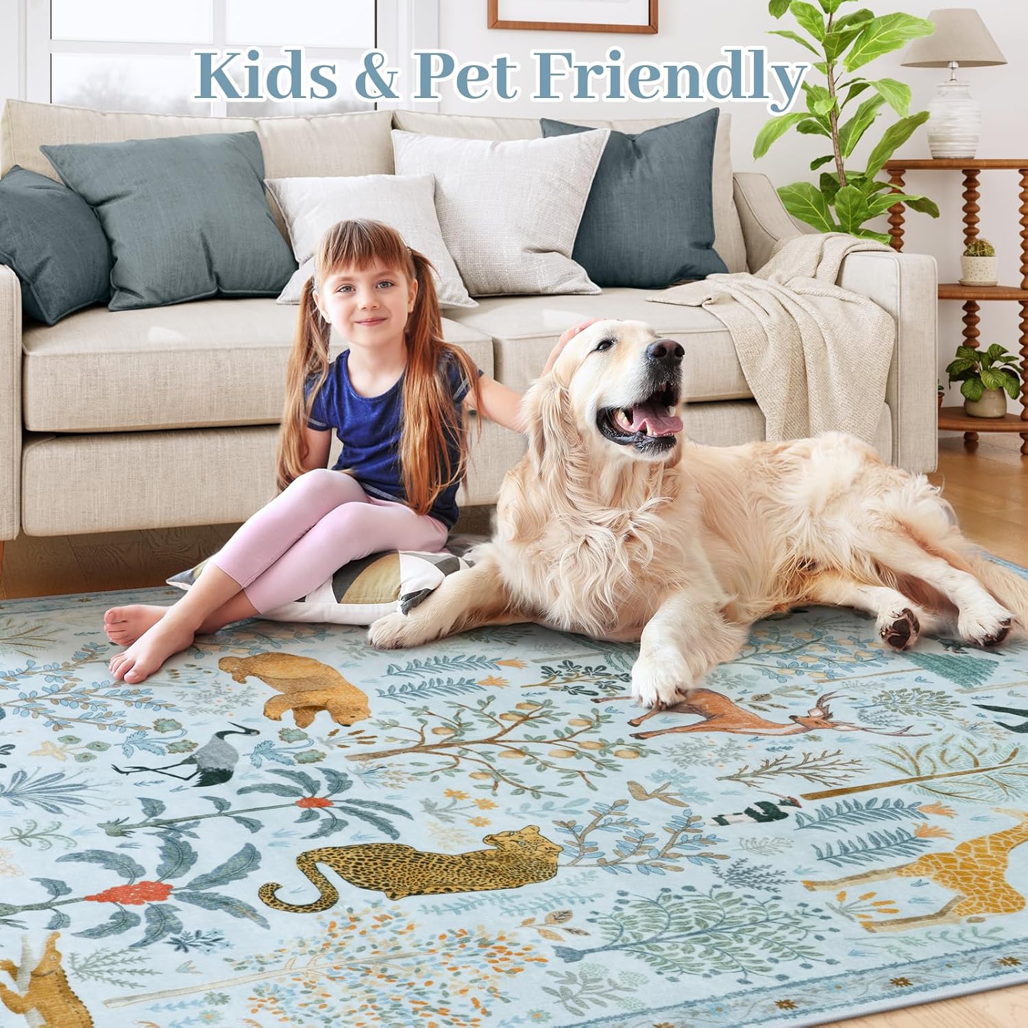 OJIA Animal Area Rugs 8x10, Soft 8x10 Washable Rugs for Living Room Bedroom, Non-Slip Boho