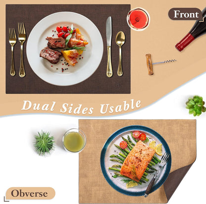 SUEH DESIGN Leather Placemats Set of 6 Reversible Table Mats Heat Resistant Waterproof No-Slip