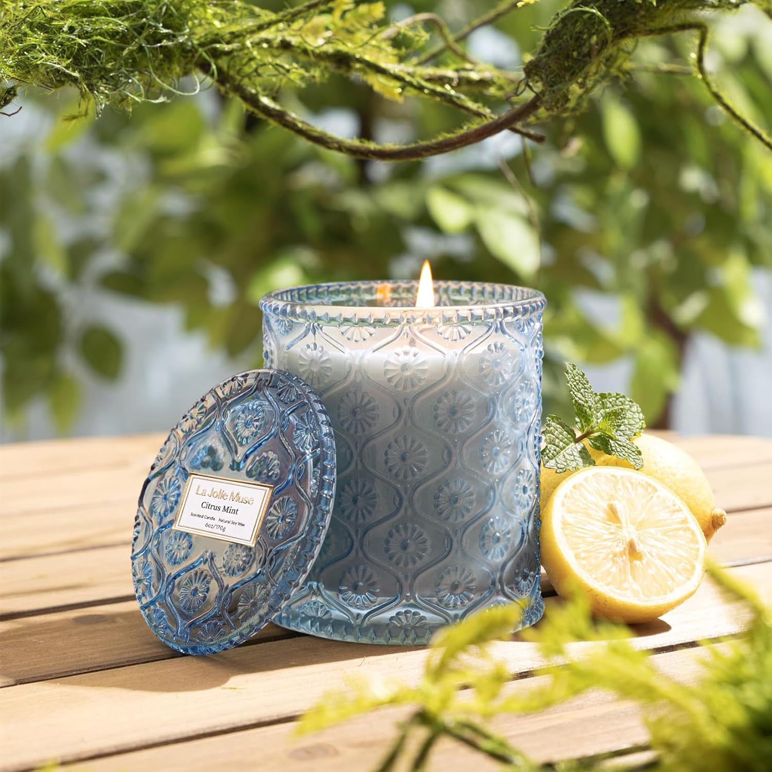 LA JOLIE MUSE Citrus Mint Candle – Yuzu, Mint & Tonka | 6 oz Natural Soy Wax | 40 Hours Clean Burn