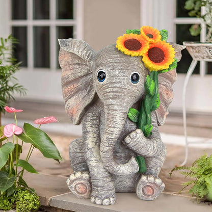 Outdoor Sculpture Figurine Statue Elephant Decor,Solar Garden Statues for Patio Home Yard