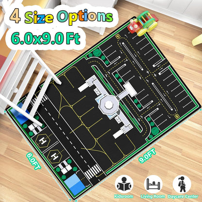 Kids Rug, Road Carpet for Kids with Combined City Road Traffic System, Car Rug and Airport Play