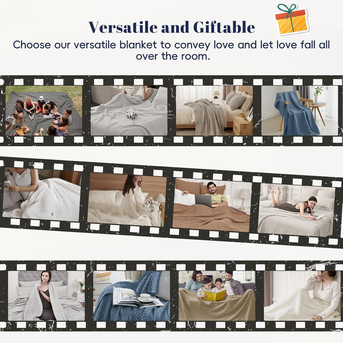 PHF 100% Cotton Waffle Weave Blanket King Size, Soft Lightweight Breathable Cozy Summer Blankets