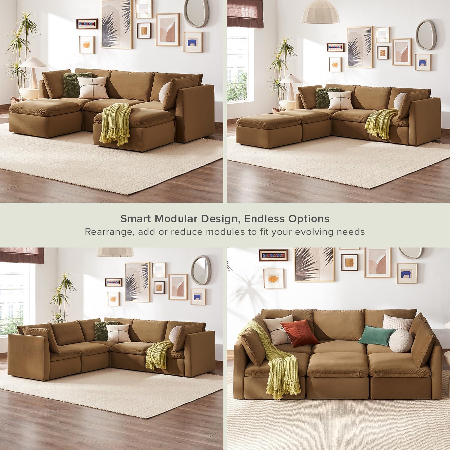 mopio Oversized Modular Sectional Sofa with Fully Removable Covers and Storage, Convertible U