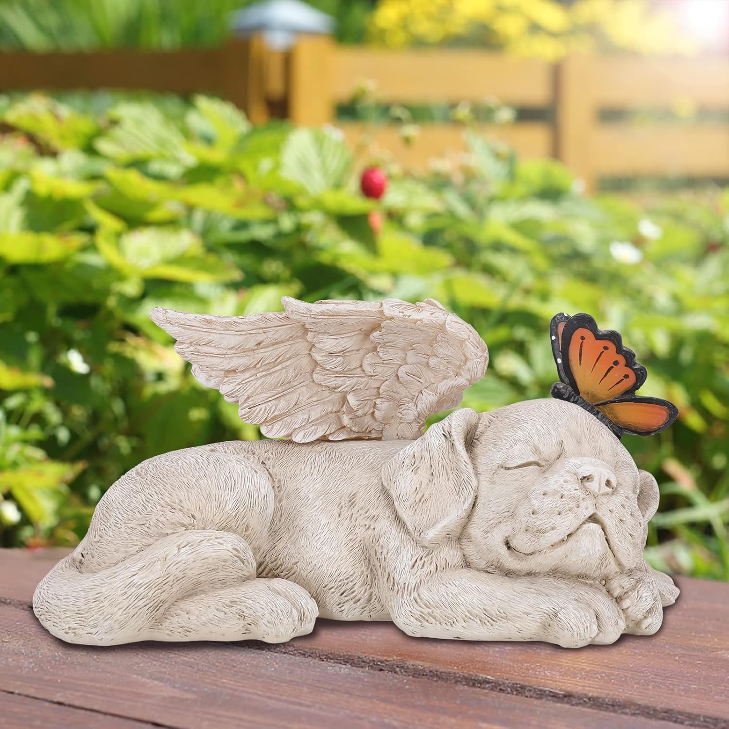 WONDER GARDEN Sleeping Dog Angel Statue with Solar Light - Pet Memorial Stone, in Memory of Dog