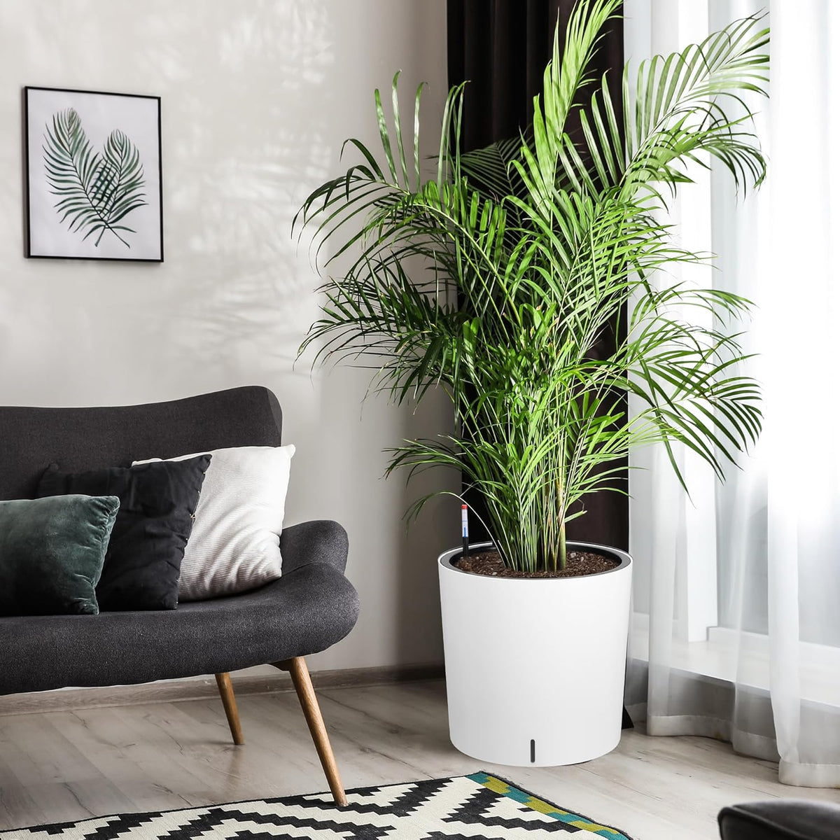 Tall Round Planter Set of 2, 19.5‘’ H x 19.9" Dia Large Planters for Indoor Plants with Built-in