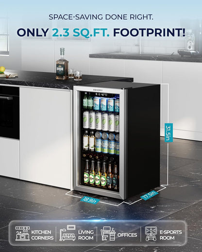 EUHOMY Beverage Refrigerator and Cooler, 128 Can Mini fridge with Glass Door, Small Refrigerator