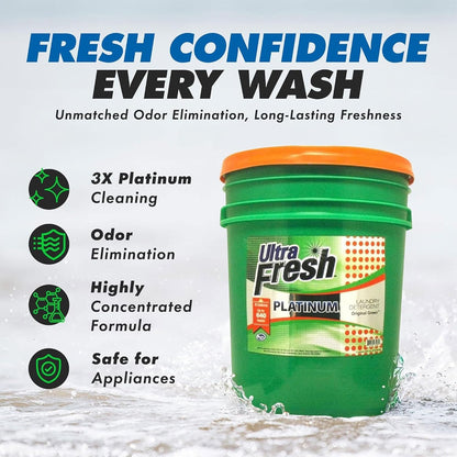 Ultra Fresh 5 Gallon Liquid Laundry Detergent Washing Soap for All Machine Types, 3X Platinum, Up